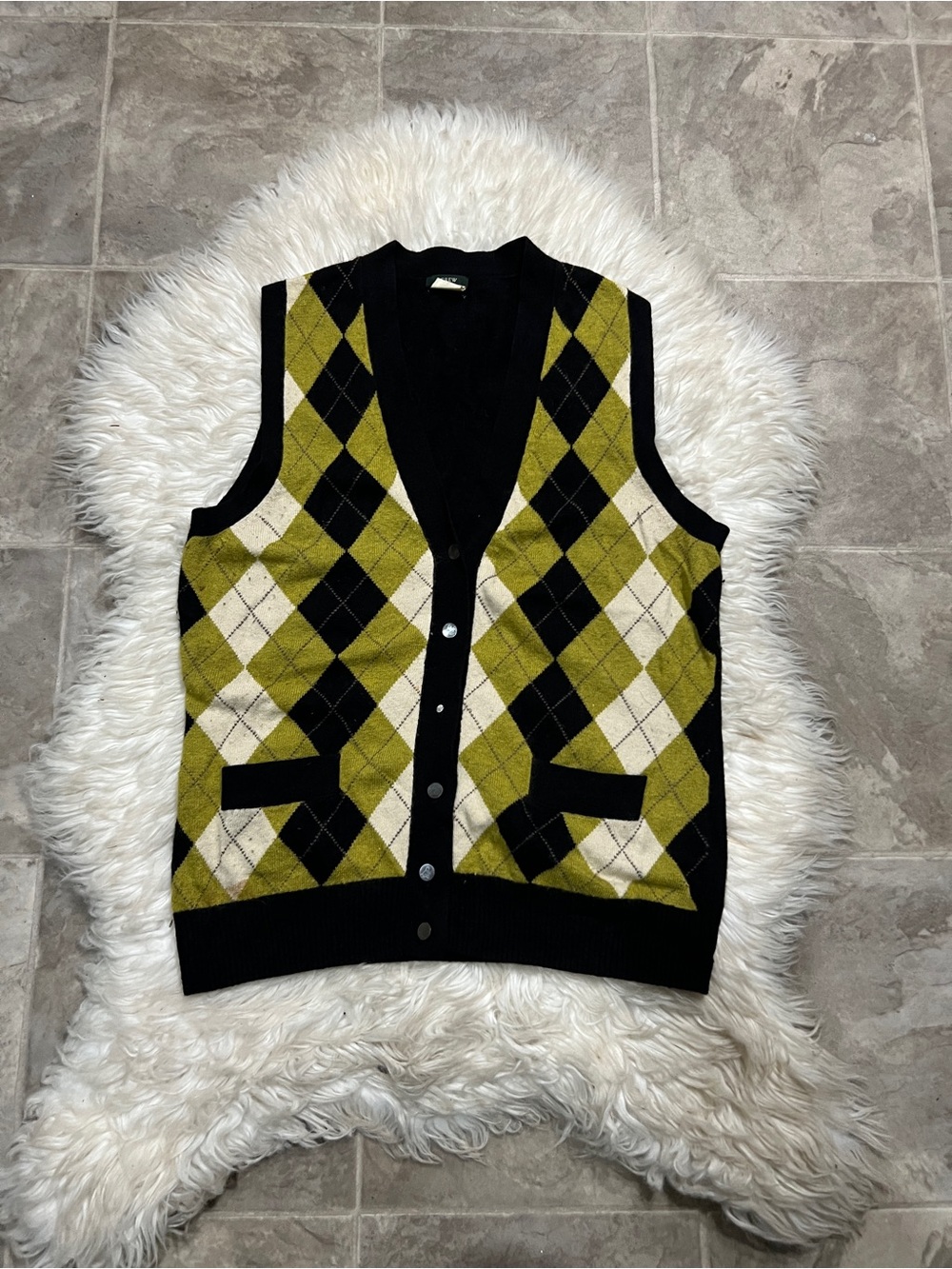 J. Crew Olive & Black Argyle Knit Wool Vest